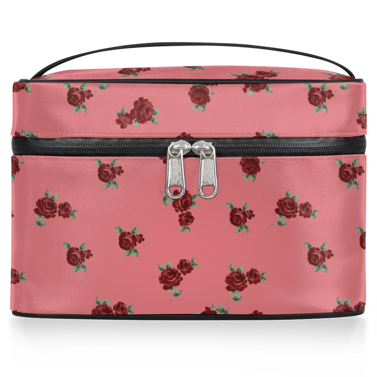 OMFUNS Vintage Rose Floral Makeup Bag, Red Flower Travel Cosmetic Bag for Women Girls Large Capacity Make Up Case Cosmetic Organizer Toiletry Bag