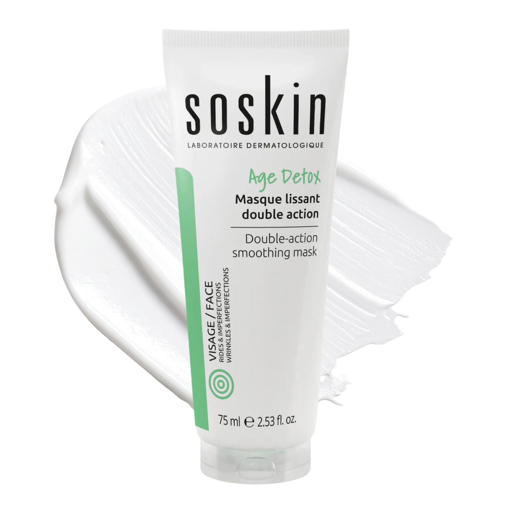 Soskin - Maschera viso levigante a doppia azione e scrub esfoliante - Raffina i pori e uniforma il tono della pelle - Aiuta a ridurre le imperfezioni e levigare la texture della pelle ruvida - 75 ml
