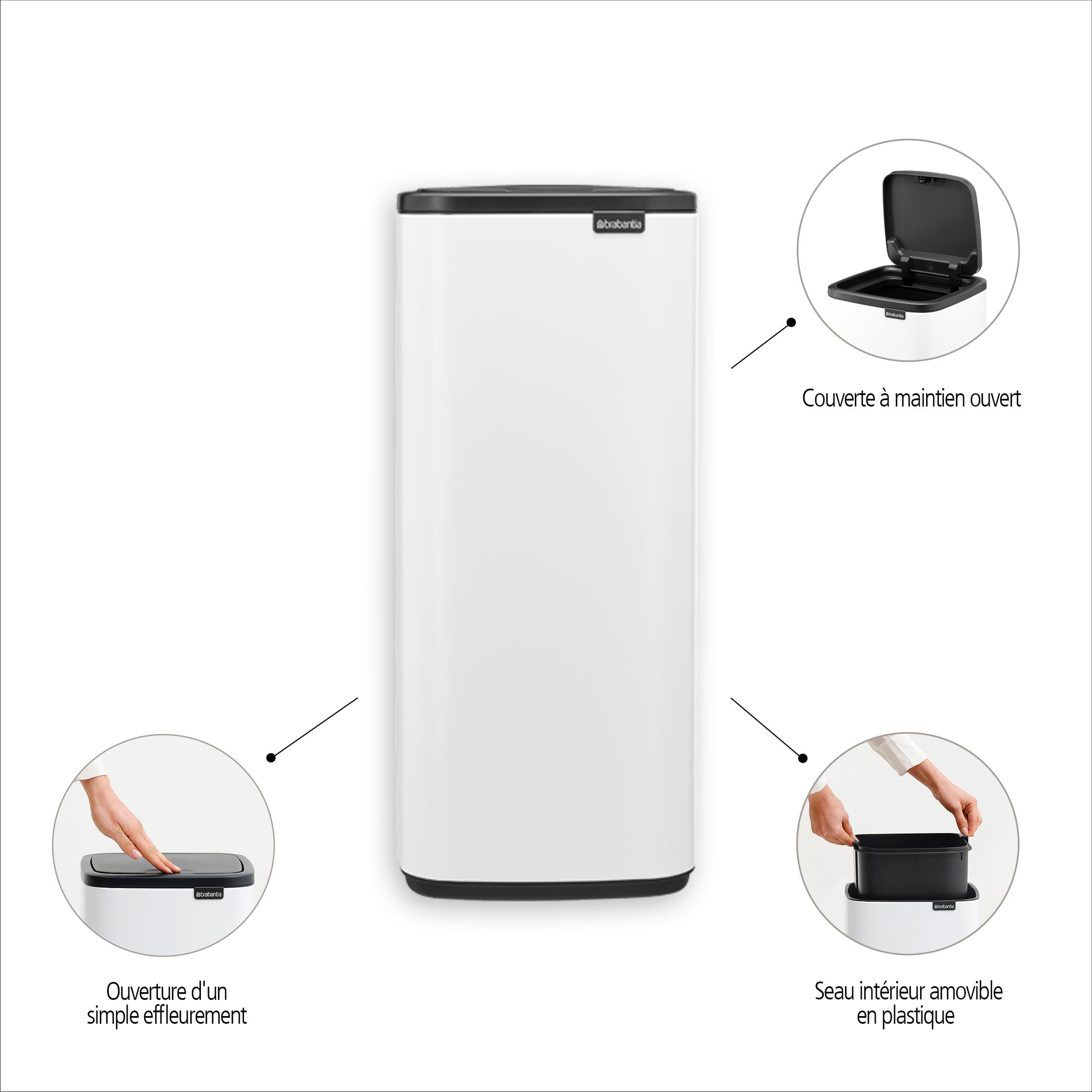 Brabantia Poubelle Bo Touch 30L (Platine) – Poubelle cuisine compacte à ouverture automatique soft-touch – Système de tri des déchets avec seau amovible – Sacs-poubelle PerfectFit gratuits inclus