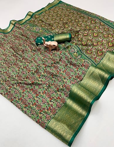Image of Kashmiri Print Tussar Silk Saree for Women with Unstitched Blouse Piece for All Occasions