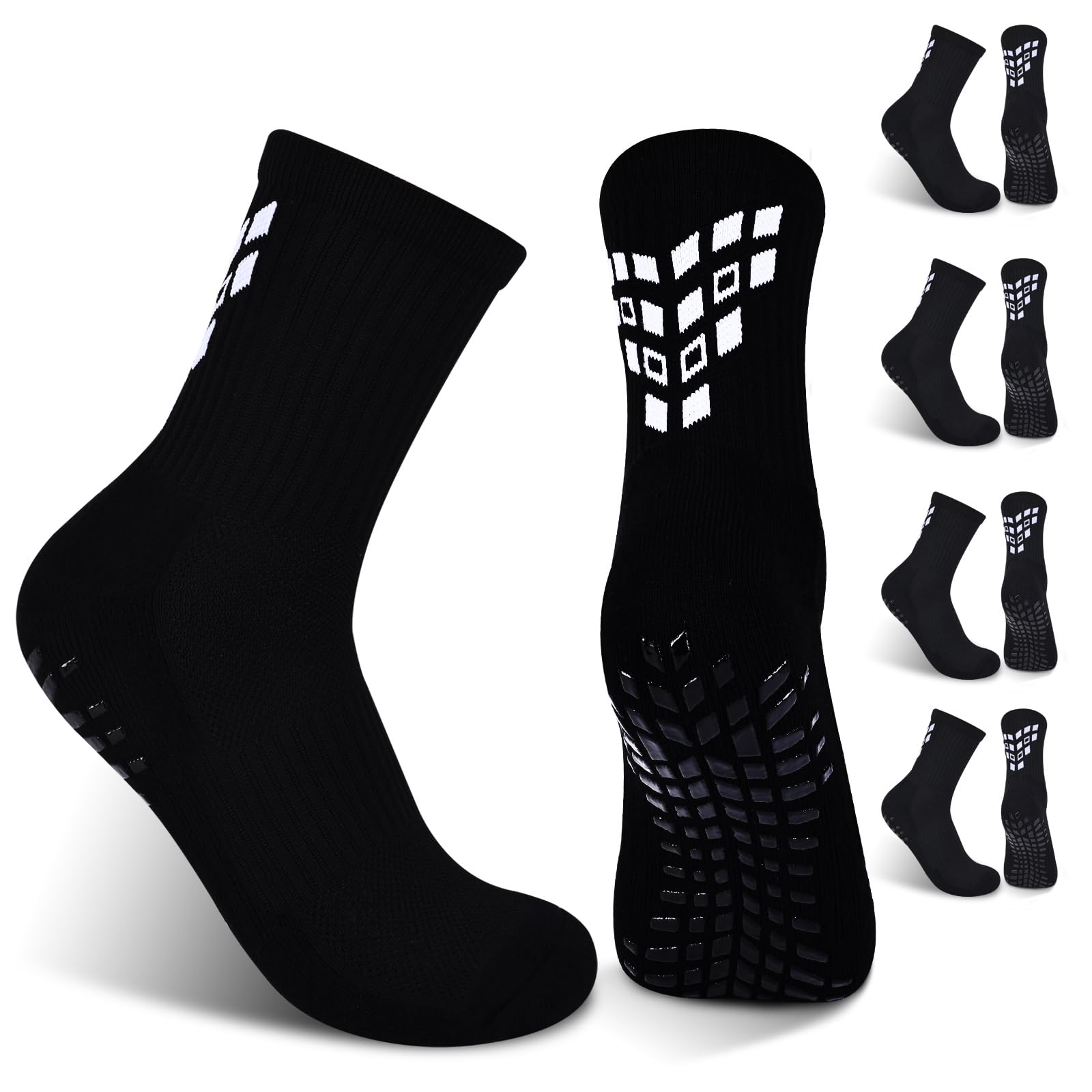Gogogoal 4-paia Calzini sportivi da calcio antiscivolo per uomo donna, calzini sportivi imbottiti traspiranti Grip antiscivolo 37-42 43-50
