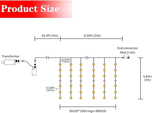 Miniatura 6 de AWQ Guirnalda de 300 luces LED de 6.6 pies x 9.8 pies, 4 música, 11 modos de iluminación con control remoto para Navidad, fiesta de Acción de