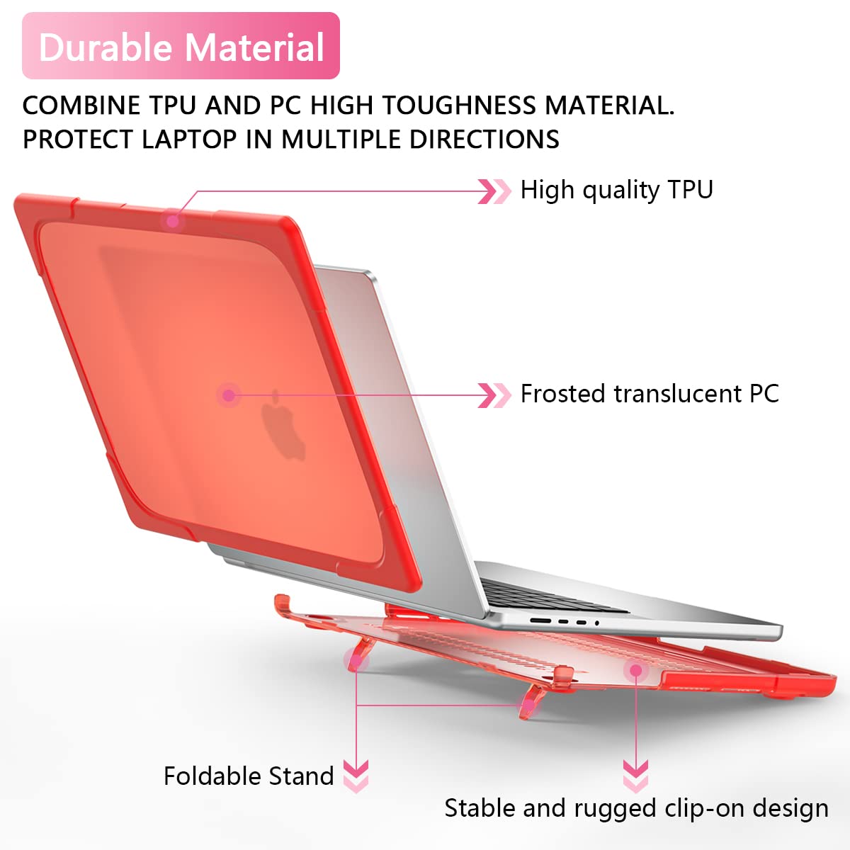 Batianda Custodia per MacBook Pro 14 pollici 2024 M4 2023 2021 Release M3 M2 M1 Pro/Max Chip modello A2918/A3112, resistente antiurto custodia rigida protettiva con cavalletto pieghevole copertura per