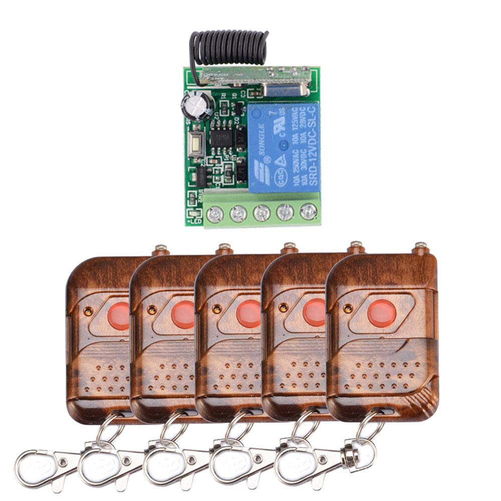 12 V, 1 canal, sistema de interruptor de puerta, 1 receptor con 5 mandos a distancia, mando a distancia para luz, control de acceso con función de retardo 5S, 10S, 15S