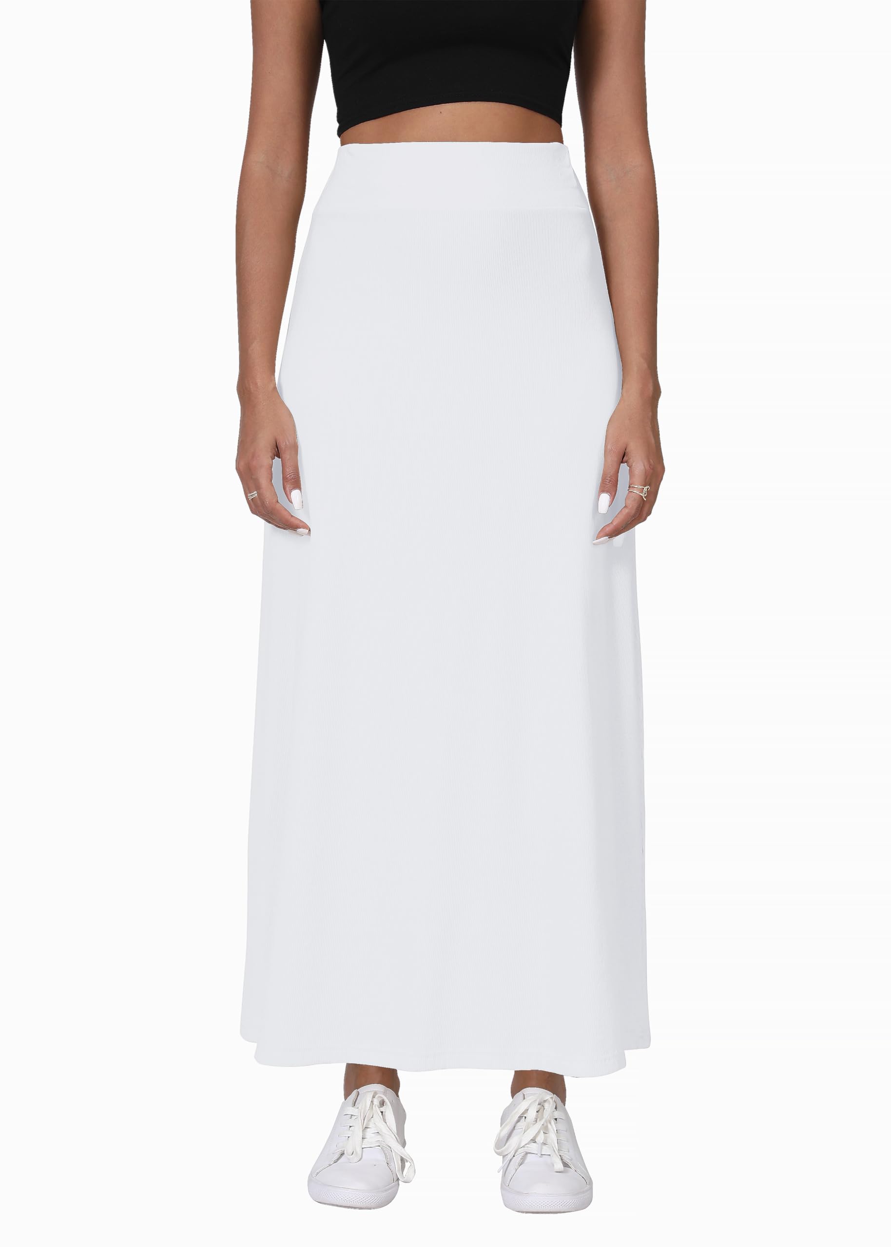 EXCHIC Femmes Confort Épaissie A Ligne Taille Haute Maxi Jupe Élastique Ceinture Tricotées Longues Jupes