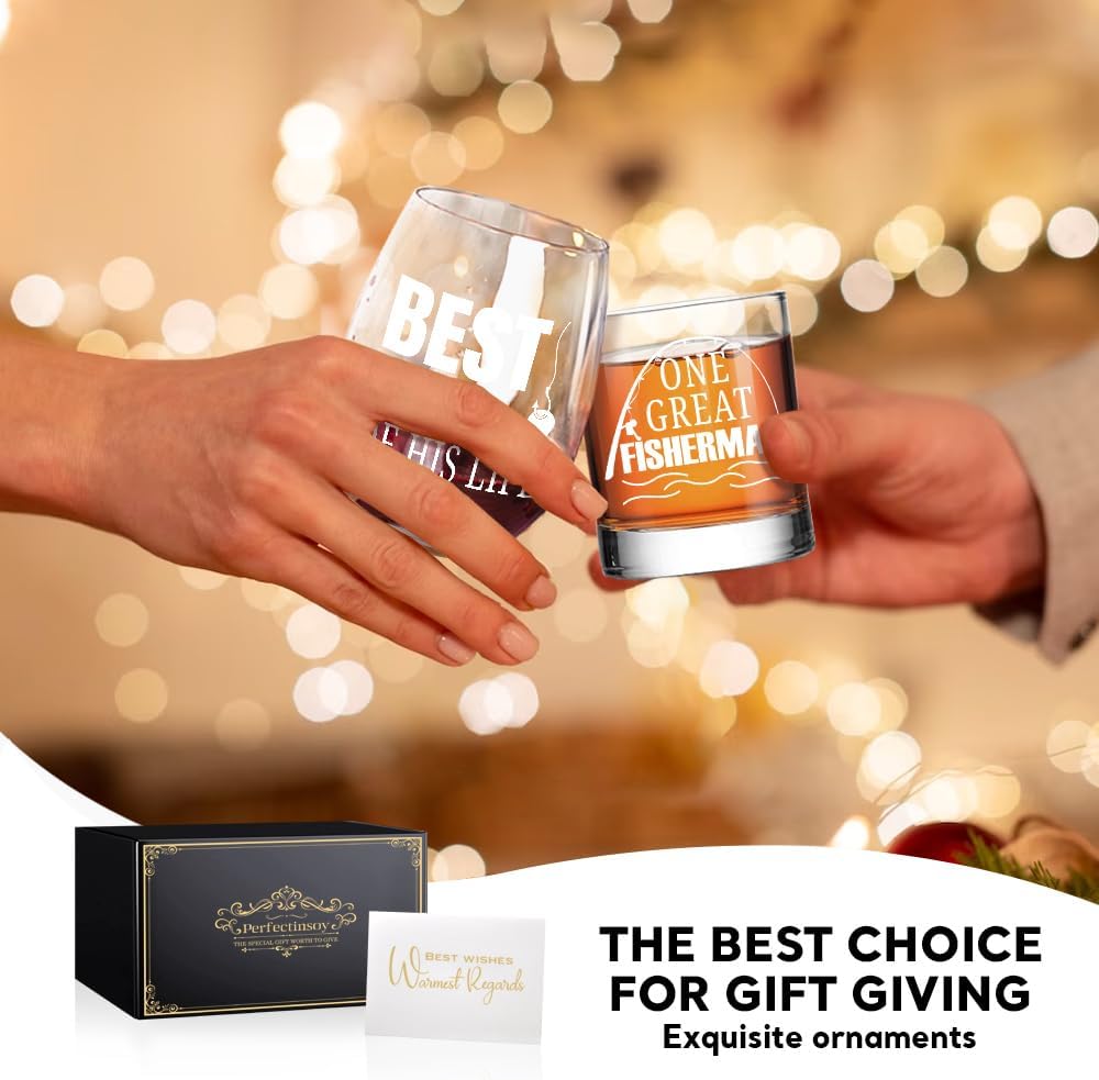 Perfectinsoy One Great Fisherman Best Catch of His Life Wine Glasses Gift Set, Valentine’s Day Wedding Anniversary Engagement Gifts for Her Him Bridal Shower Husband Wife Newlywed Couple SoulMate - Image 6