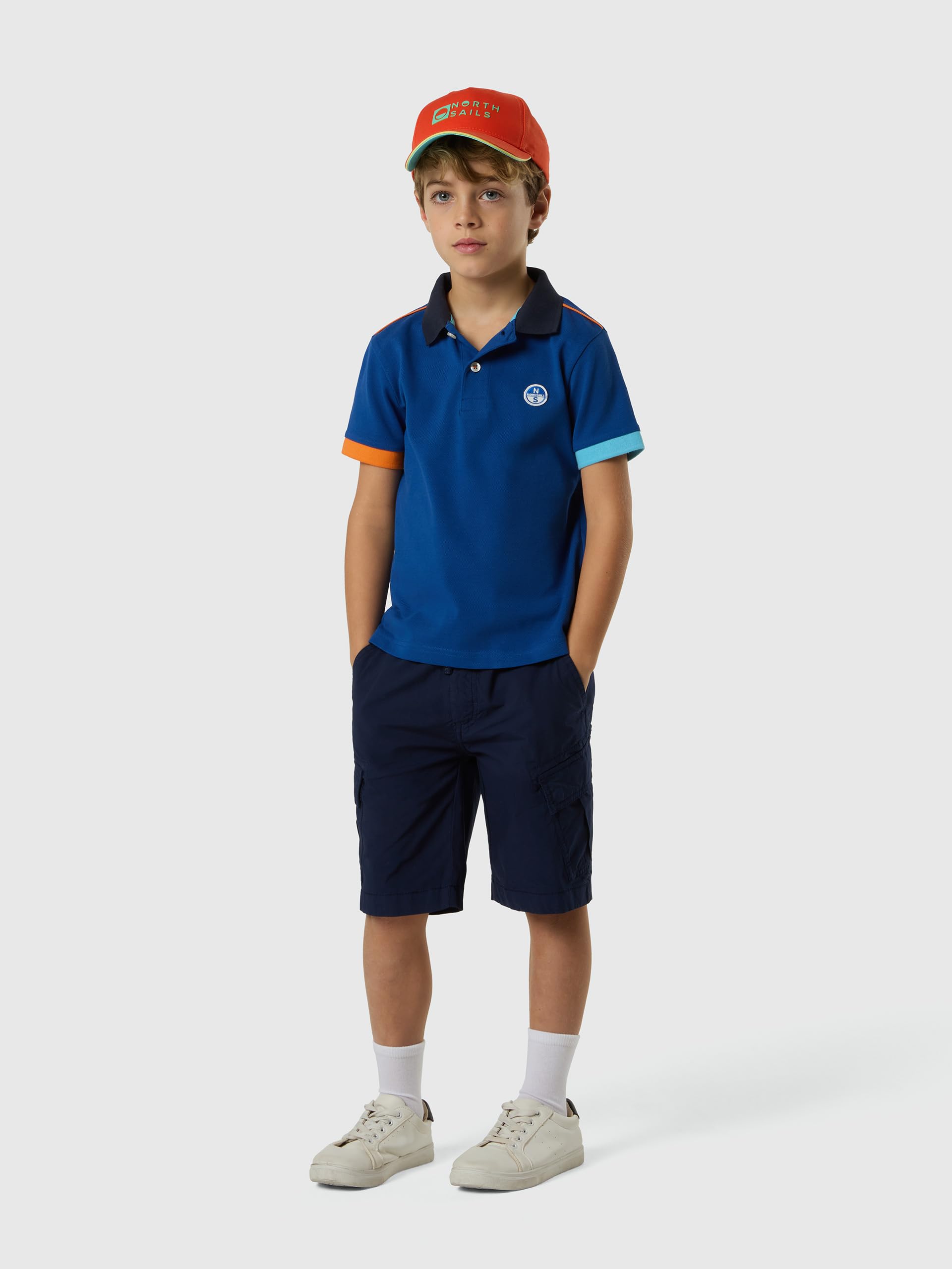 NORTH SAILS Polo Bambino in piqué di Cotone Bio con Profili a Contrasto