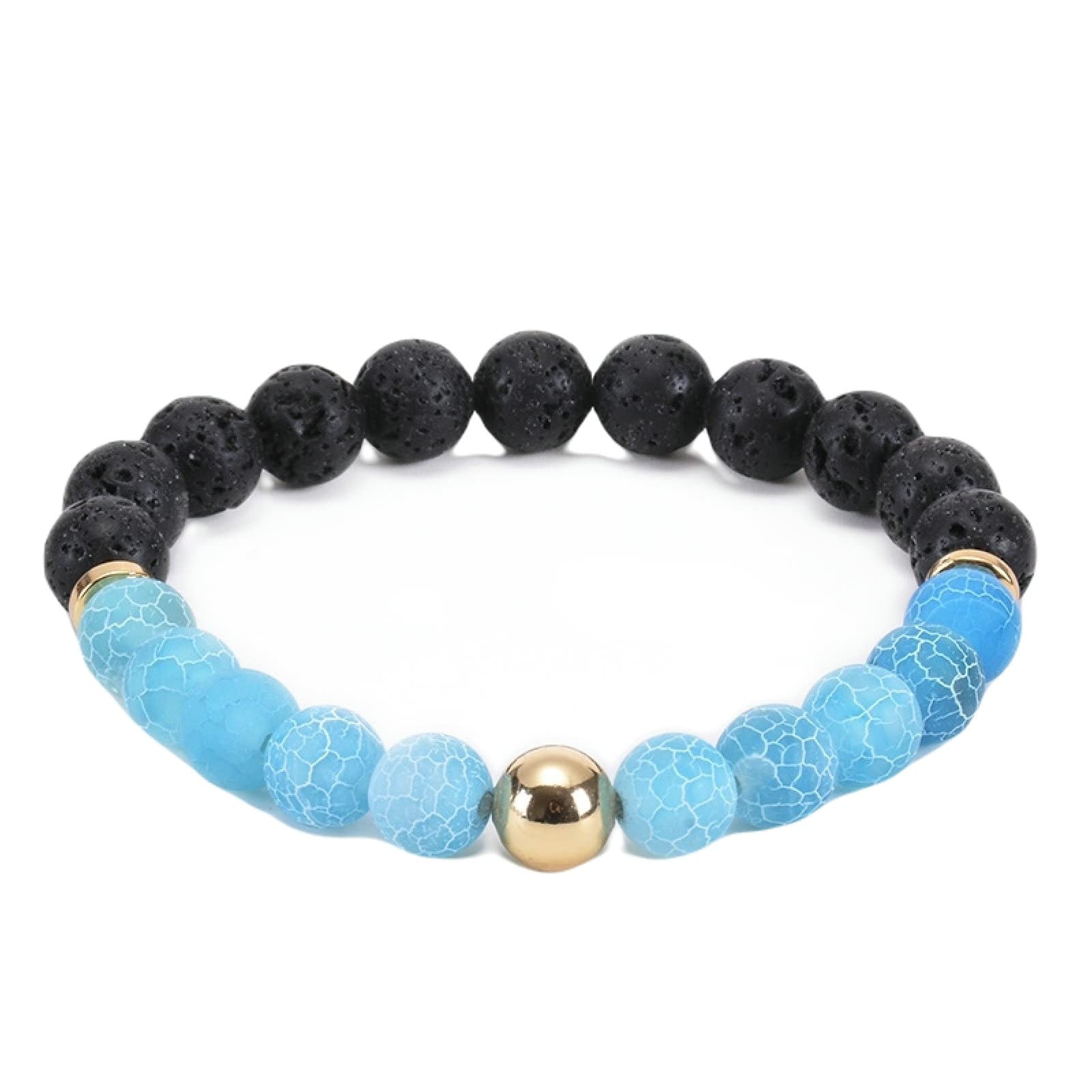OwKay Bracciale da donna con diffusore di olio essenziale in pietra lavica, bracciale in pietra naturale da 8 mm, braccialetti elastici da uomo, 17 cm