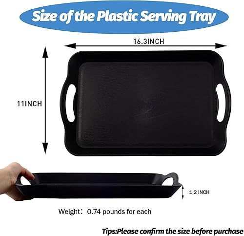Miniatura 2 de LEEHOWA Juego de 3 bandejas de plástico de 16 pulgadas con asas, bandejas de desayuno y asas, juego de restaurante para alimentos, bandeja