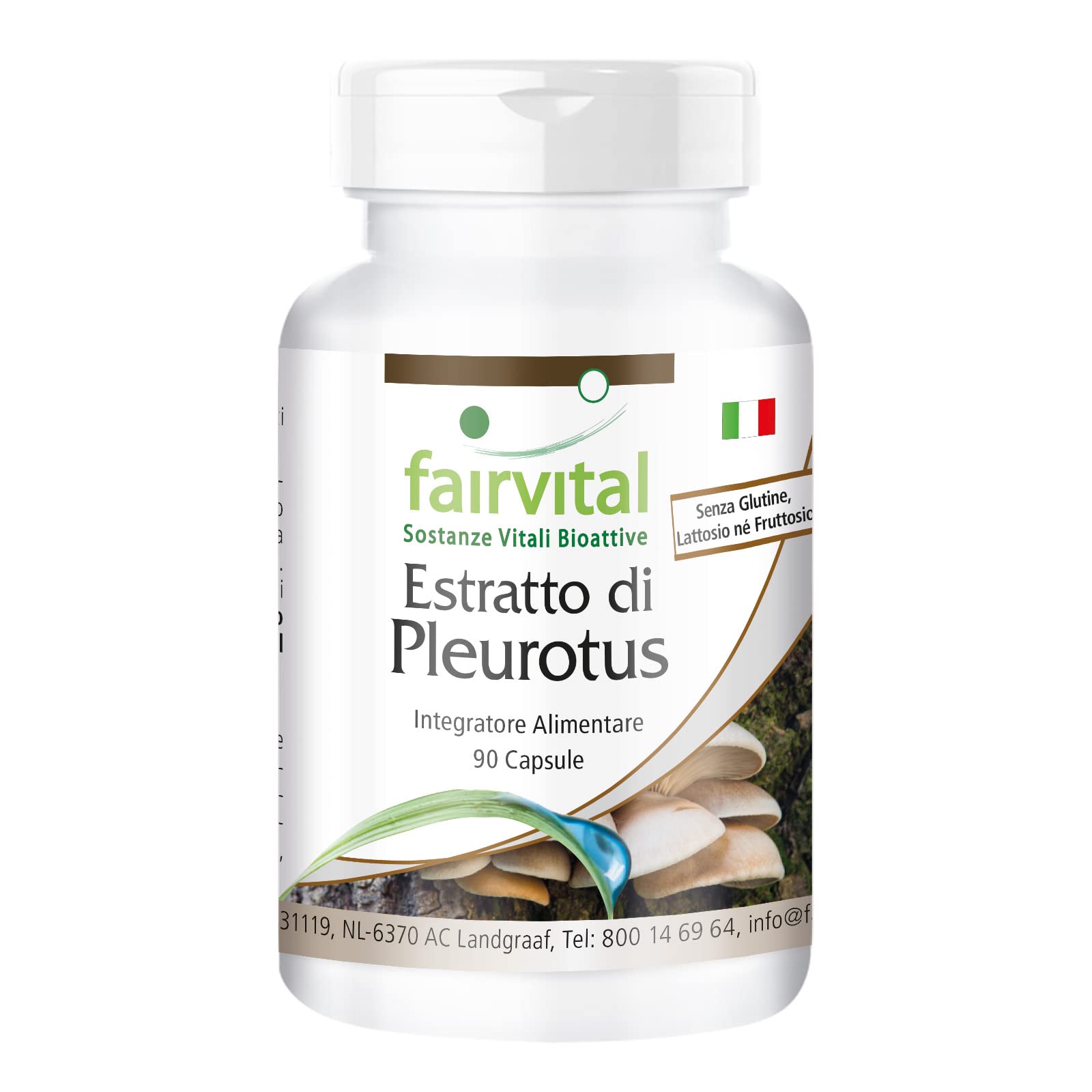 fairvital Estratto di Pleurotus 500 mg, 90 capsule, facili da deglutire, ALTO DOSAGGIO, Pleurotus ostreatus (fungo ostrica), 30% di polisaccaridi, VEGANO