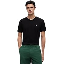 Tommy Hilfiger Uomo T-Shirt Maniche Corte Essential Tee con Scollo a V, Nero (Black), XS