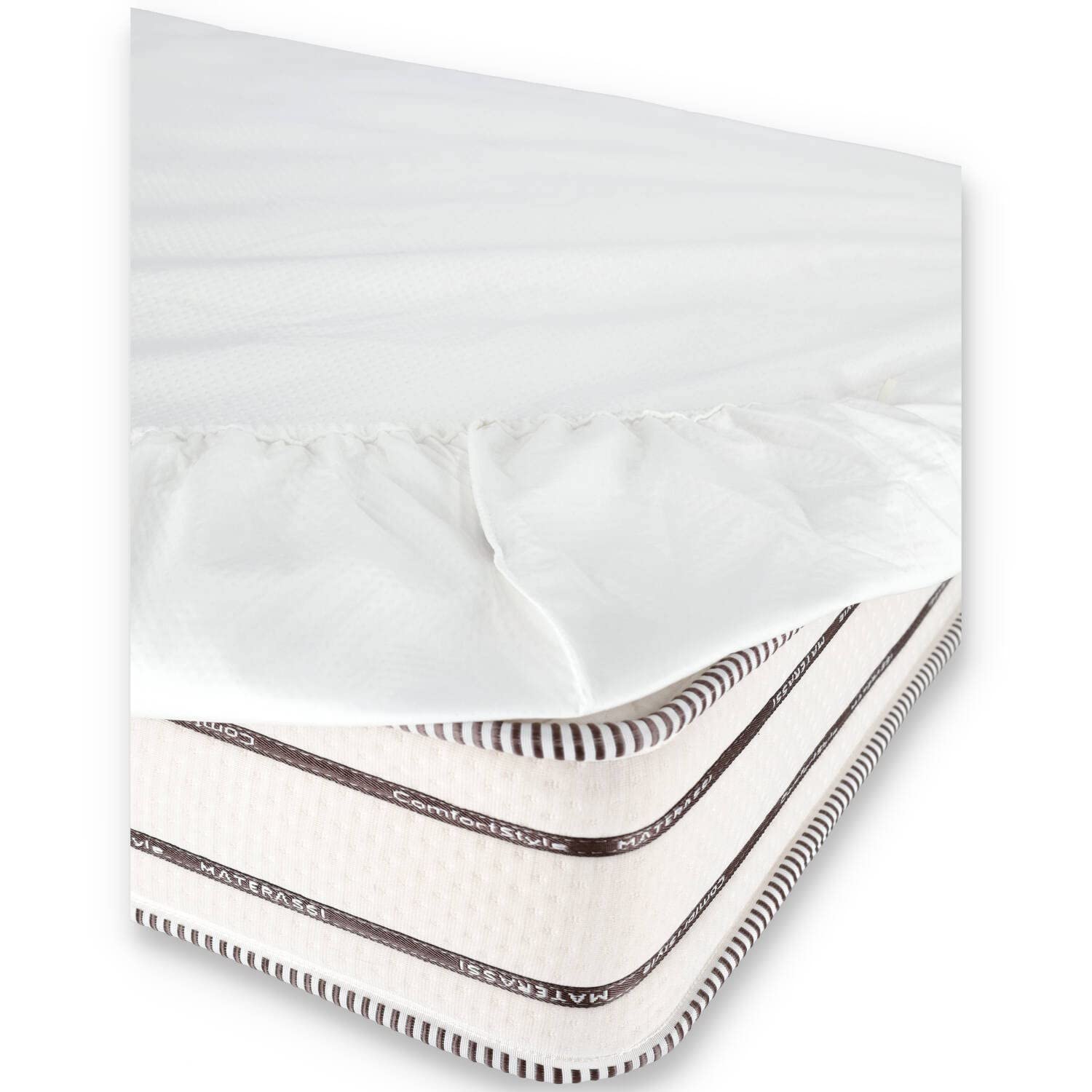 CASA TESSILE - VP Protection Coprimaterasso Impermeabile e Traspirante | Protezione | Fascia Laterale 25 cm | Lavabile in Lavatrice, Bianco, 1 Piazza e Mezza 120x195+25 cm