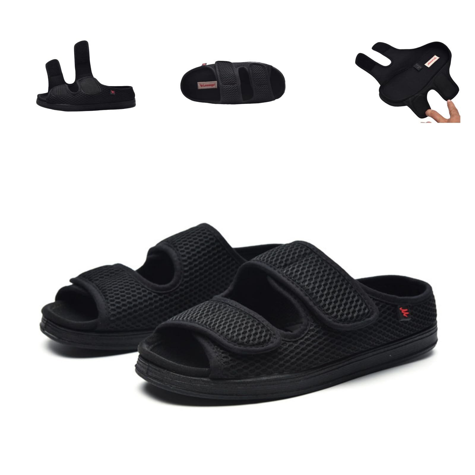 KUMUROETA Special Sandals for The Elderly with Swollen Feet,Wider and Fatter,Suitable for Diabetic Edema,Gout and Big-Bone Sandals, 9 Men, Black