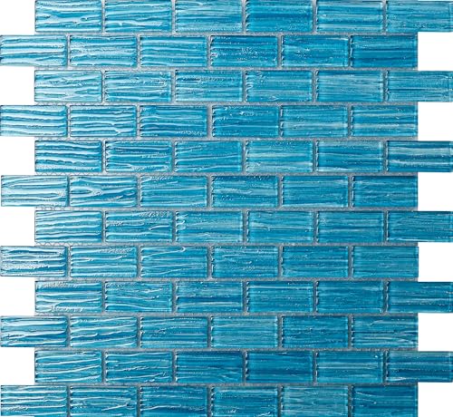 Bondi Blue Wavy Glass Mosaic Tile – Textured Subway Pattern,