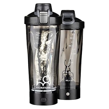 HYDRATEM8 Electric Shaker Bottle 20oz: Automatic Clump-free Nutrition Powder Mixer with Magnetic Charging - Leakproof & Quiet Black Portable Gym Gifts for Athletes/Gym - image, photos