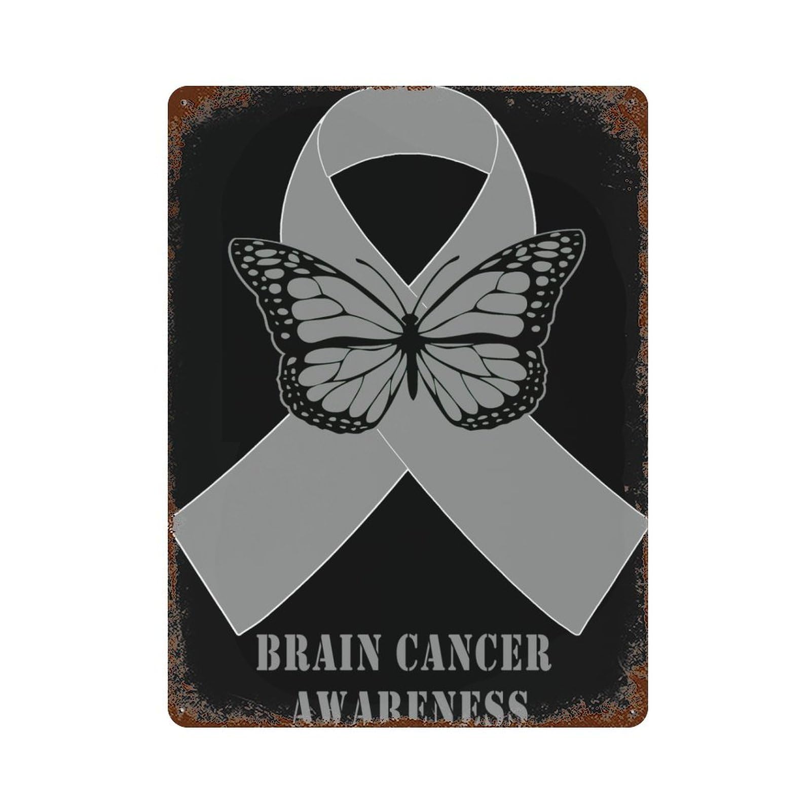 KWQDOZF Brain Cancer Awareness Theme Metal Tin Sign,Vintage Iron Hanging Plate Vertical with Rust Poster Wall Decor 12x16inch