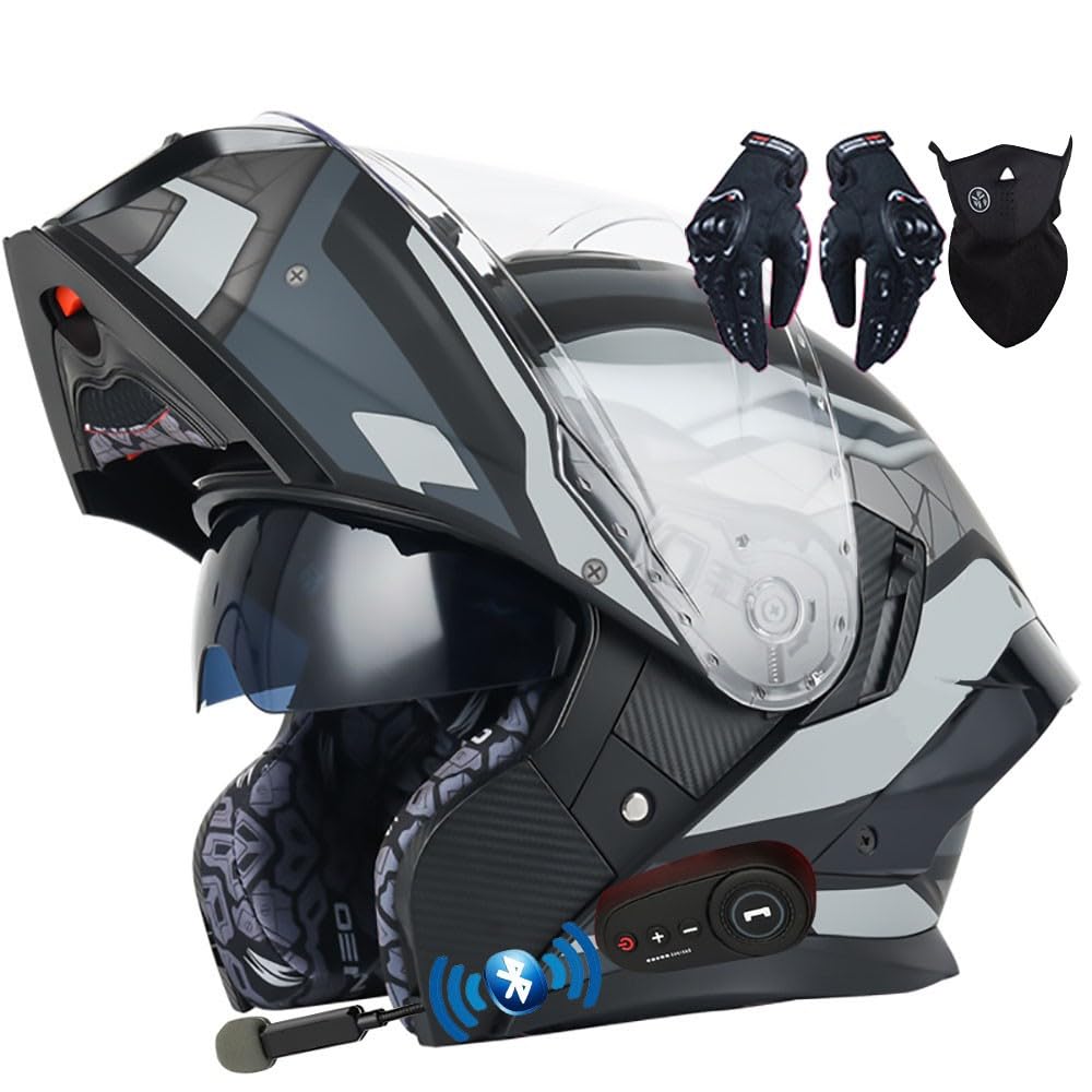 Casco Moto Modulare Apribile Integrato Bluetooth Integrale Flip Up Doppia Visiera Caschi Motocross Modulari Street Bike Omologato ECE per Uomo Donne Casco Modulare Scooter