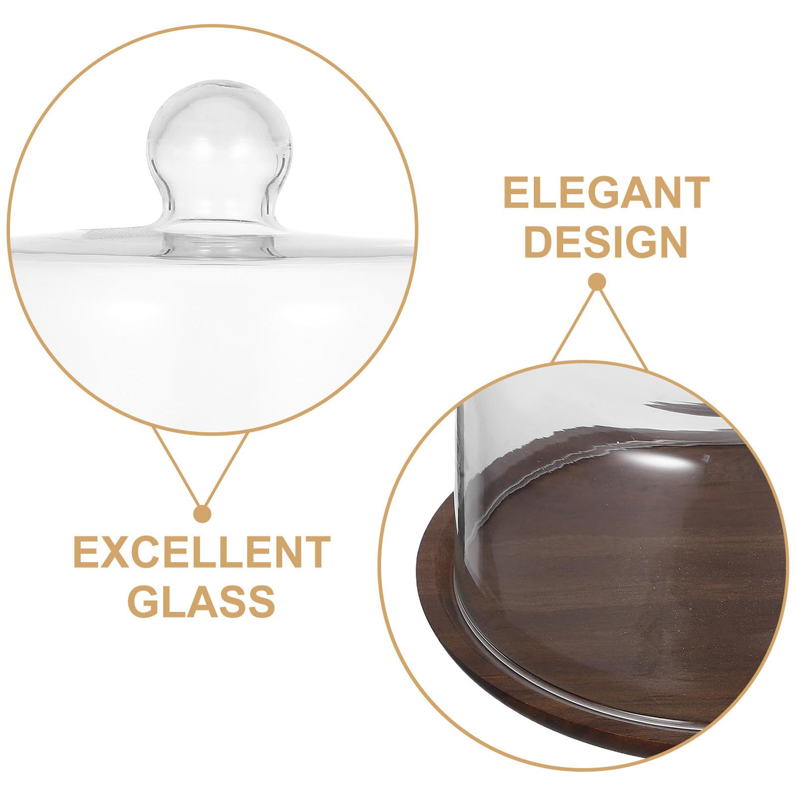 Zerodeko Bandeja para Pasteles con Cúpula de Vidrio y Base de Madera, Diseño Elegante, Portátil y Versátil para Exhibición de Postres en Fiestas