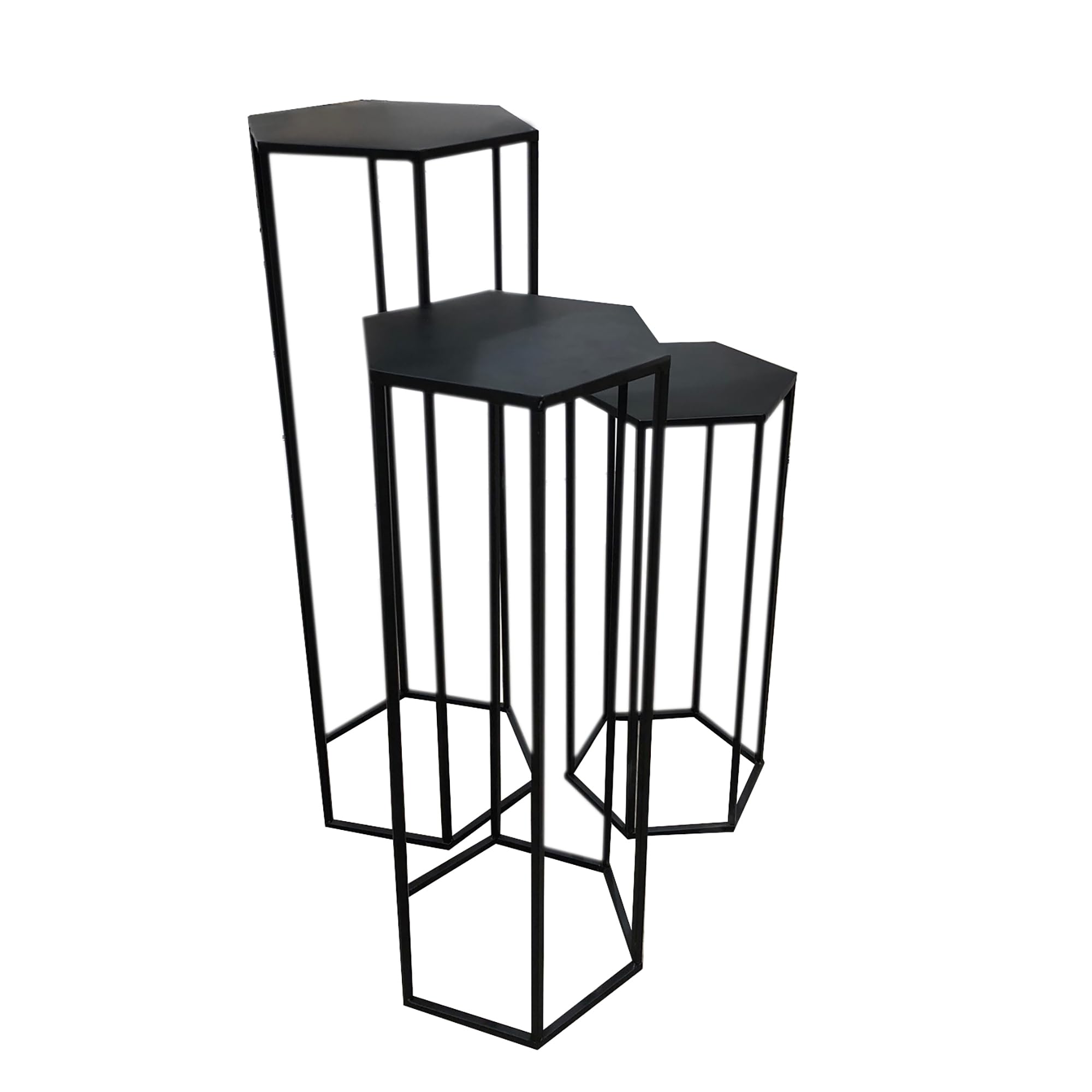 HOME DECO FACTORY - HD62191 Lot de 3 Tables Gigognes en Métal Noir - Design Contemporain - Conçu pour Plantes et Décoration - Dimensions 90 x 35 x 30 cm - 75 x 30 x 26 cm - 60 x 25 x 22 cm | Métal, lot de 3 tables gigognes, design contemporain, supports p