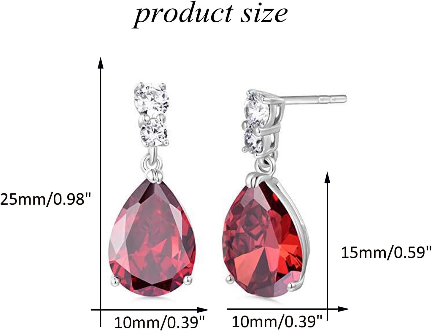 Fashion Jewelry Silver Tone Blue Red Cubic Zirconia Teardrop Drop Earrings for Women - Image 2