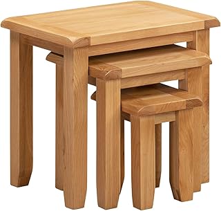 Hallowood Oak Furniture Nest of Tables, Solid Oak Nest of Tables Set of 3, Oak Bedside Tables, Multifunctional Wooden Coffee Table, Nest Tables for Living Room, Small Bedside Tables for Small Spaces
