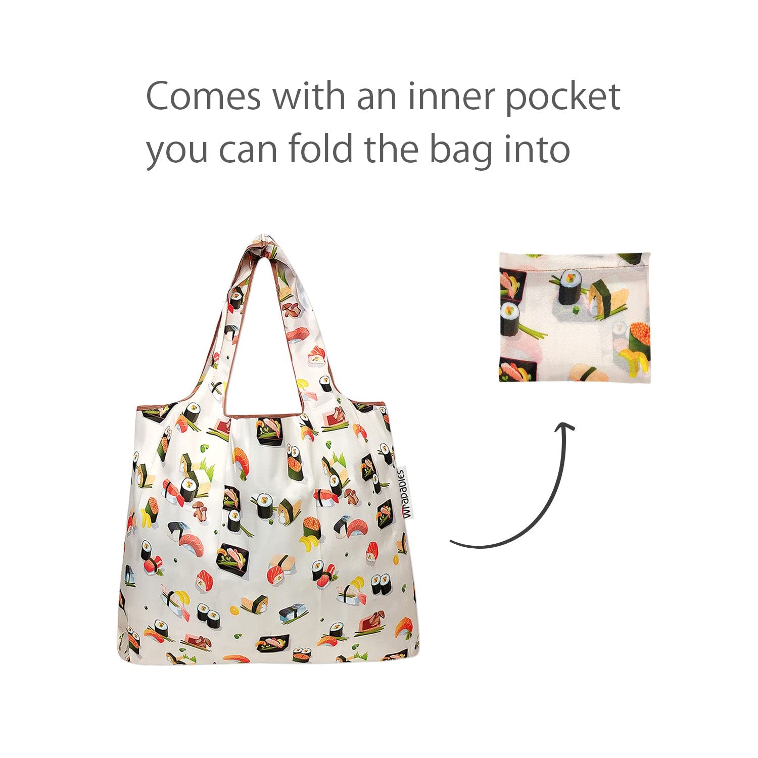 allydrew Foldable Tote Nylon Reusable Grocery Bag (Set of 2), Sushi