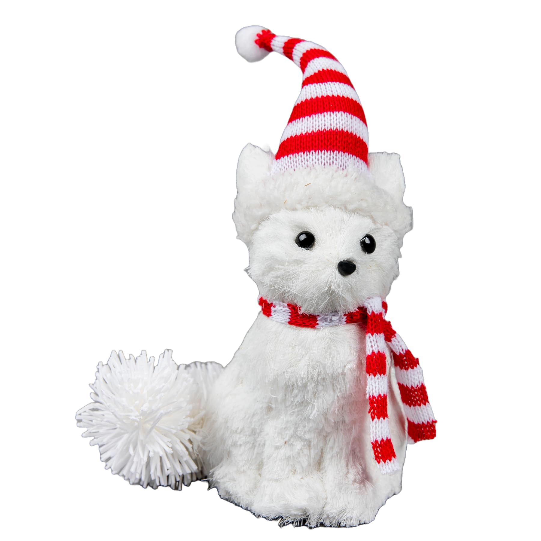 SHATCHI 20cm Arctic Fox Figure Christmas Tabletop Centrepiece Showpieces Home Art & Craft Xmas Party Window Décor