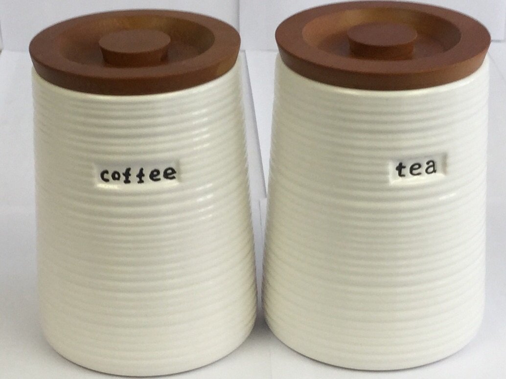 Set Of 2 Tea & Coffee Dolomite Glass Canisters Jars Storage Pots