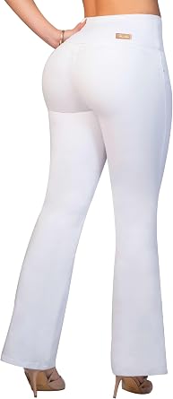 Fiorella Shapewear Pantalones Colombianos Levanta Cola | Butt Lifting Colombian Bootcut Jeans | High Rise Push Up White 540W