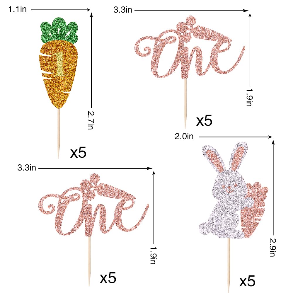 Florcmet 20Pcs Easter Bunny One Cupcake Toppers, Some Bunny is One Birthday Decorations,Spring Easter Party Cake Decorations,Baby Shower 1st Birthday Cake Decorations Supplies