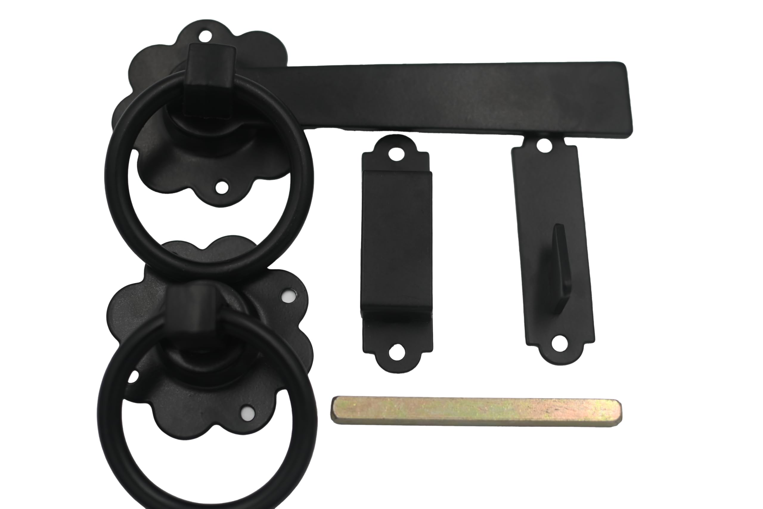 Antique Ring Gate Latches, Outdoor Use, Secure Latching System, Zinc or Black Finish, Fittings and Screws Included (Black)