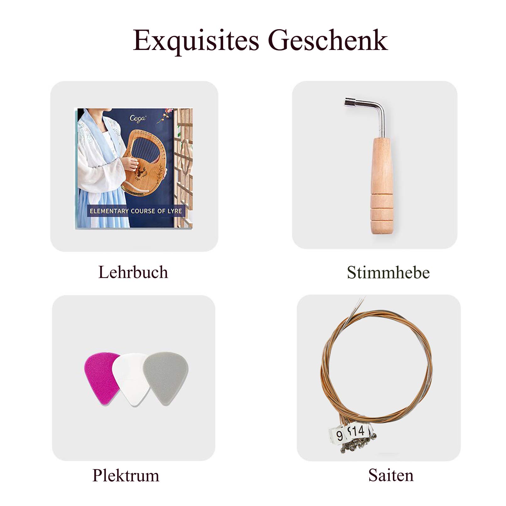 Harfe Kleine Leierharfe 19 Saiten Metall Saiten Mahagoni Saiteninstrument Mit Stimmschlüssel Und Tragetasche Für Musikliebhaber Anfänger, Grün