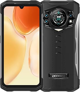 Smartphone DOOGEE S98, telefone durável com tela FHD + Waterdrop de 6,3", telefone Android 12 de 8 GB + 256 GB, câmera de visão noturna de 64 MP e 20 MP, tela traseira inteligente, telefone durável à prova d'água IP68, NFC (Black)