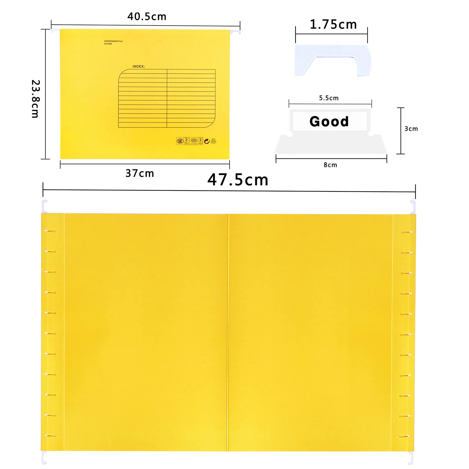 Paquete de 25 Carpetas Colgantes Foolscap, Archivadores Colgante con Pestañas e Inserciones de Tarjetas,para Escuela Hogar, Oficina(Amarillo)
