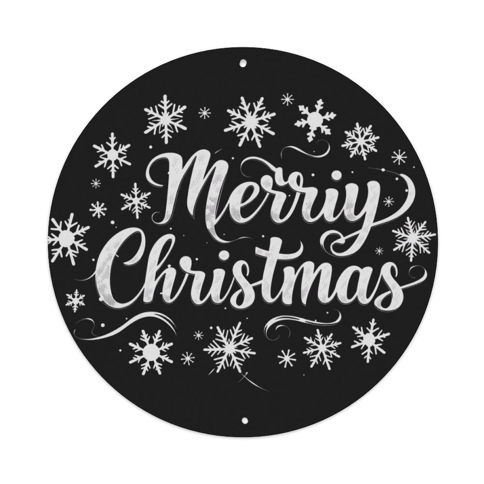 Black Snowflake Christmas Round Decor Sign Vintage Aluminium Metal Sign, Retro Wall Decor for Home, Bar, Garage & Farmhouse 20x20cm