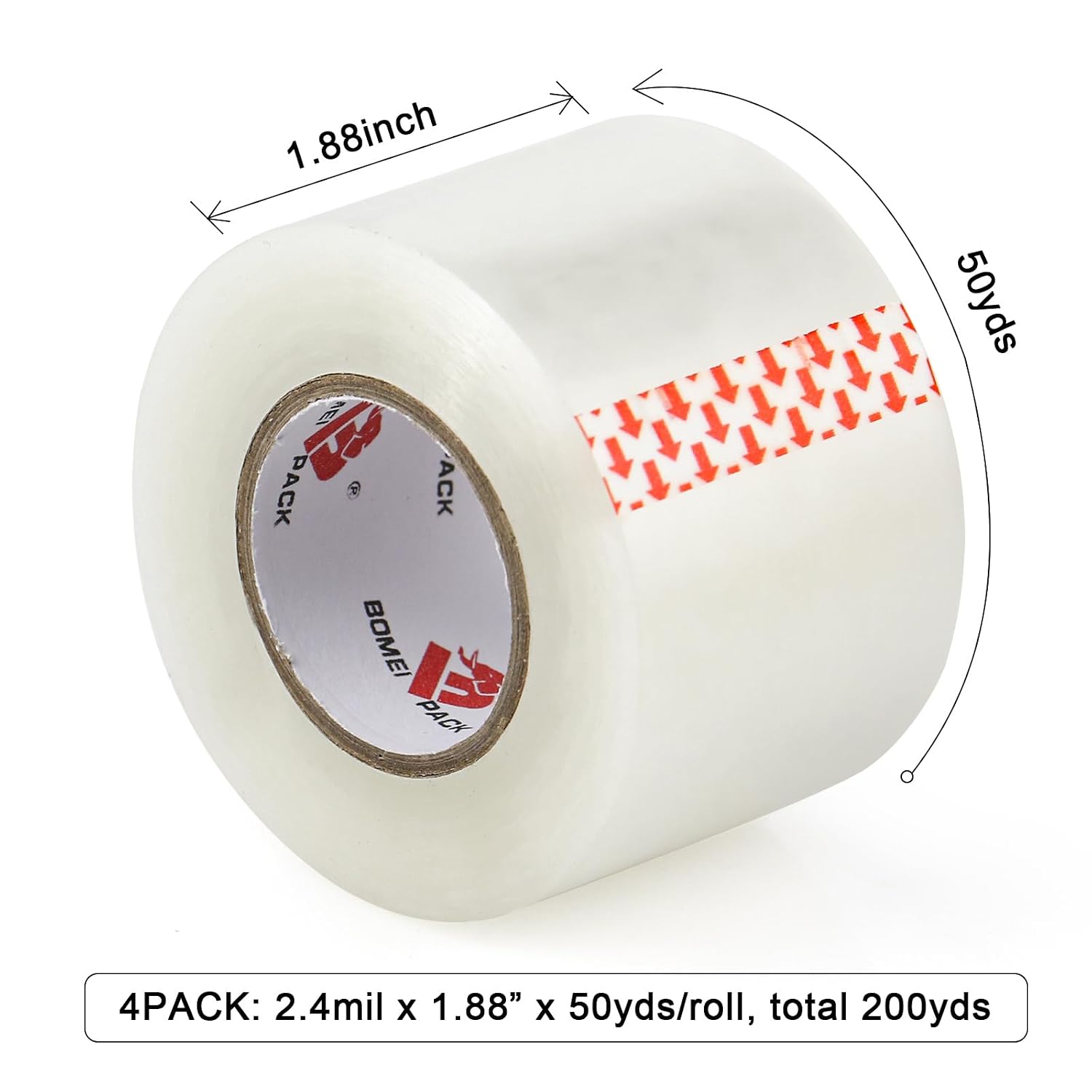 BOMEI PACK Heavy Duty Noiseless Packaging Tape Refills, 1.88" x 50 yd 4 Rolls, for Shipping, Mailing, Moving & Storage Clear Packing Tape Refills for Boxes, No Splitting or Tearing image 3