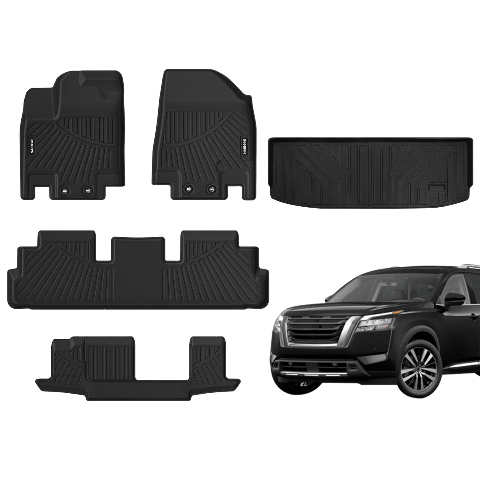 Floor Mats for 2022 2023 2024 Nissan Pathfinder (8 Seat)-All Weather for Nissan Pathfinder Floor Mats Liners 3 Row & Cargo Liner Behind The 3rd Row
