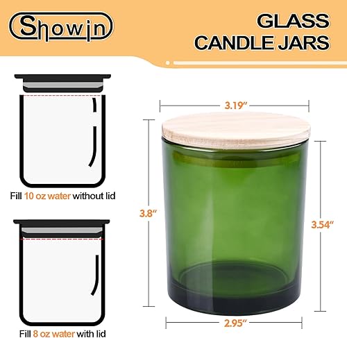 Miniatura 10 de SHOWIN Tarros de vela de vidrio de 10 onzas para hacer velas, 15 unidades, tarros de color rosa esmerilado con tapas de madera para tarros de