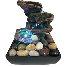 4 Level Small Waterfall Fountain, Indoor Tabletop Fountain with LED Color Lighting, Relaxing Water Feature Meditation Fountain for Home Office Bedroom Decoration A