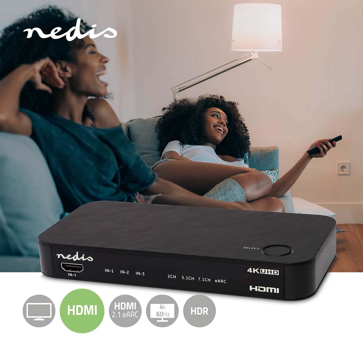 Nedis Convertitore audio digitale | 2 vie | Connettori – Ingresso: DC Power / 3 ingressi HDMI | Connettori – Uscita: 1 x 3,5 mm / 1 x TosLink / 2 x uscite HDMI | eARC | Automatico/pulsante | antracite