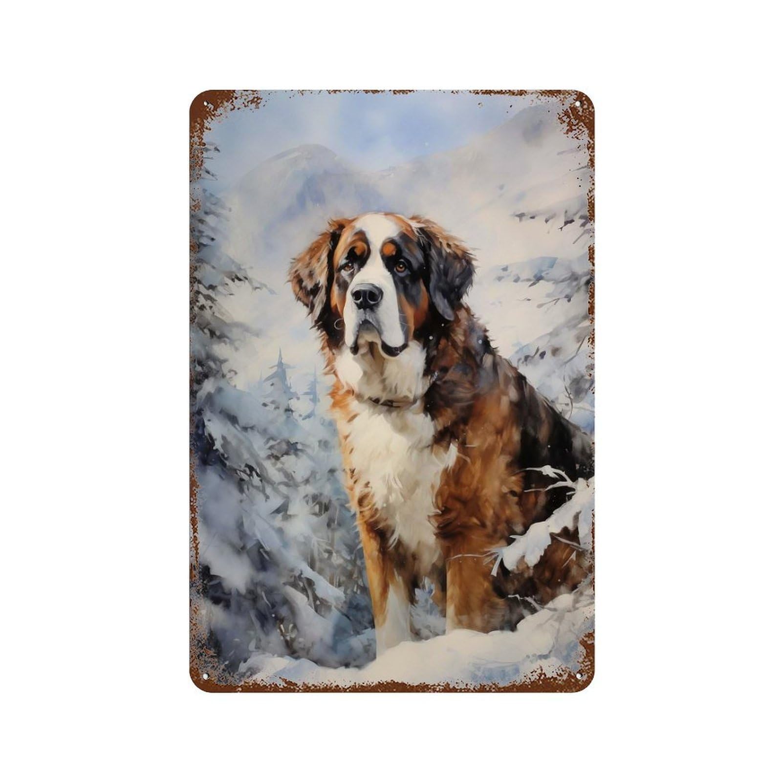 Saint Bernard Dog Weathered Tin Sign 11.8"x7.9", Ideal for Basement, Hobby Room And Garage Decor