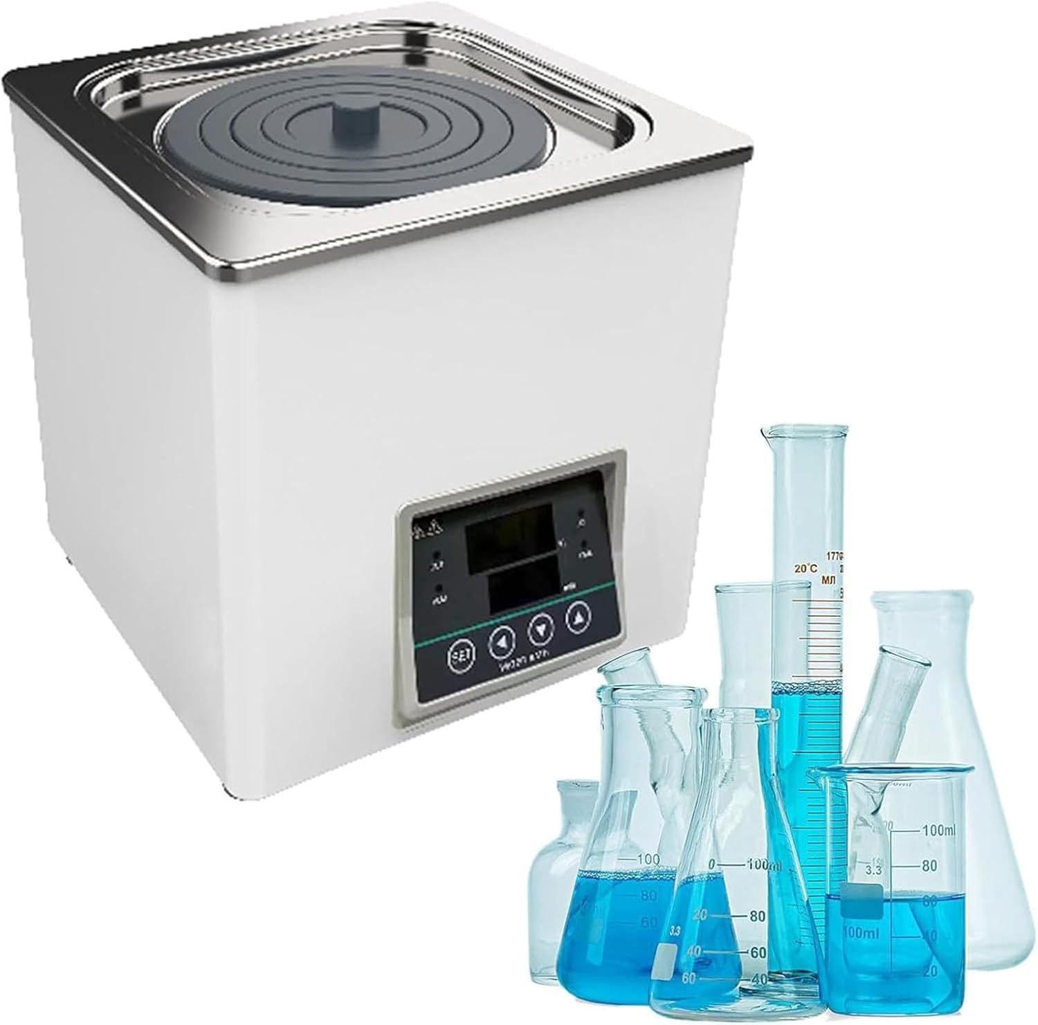 Baño de agua termostático digital, equipo de laboratorio de calefacción científica con temporizador y control de temperatura, forro de acero inoxidable y tapa protectora