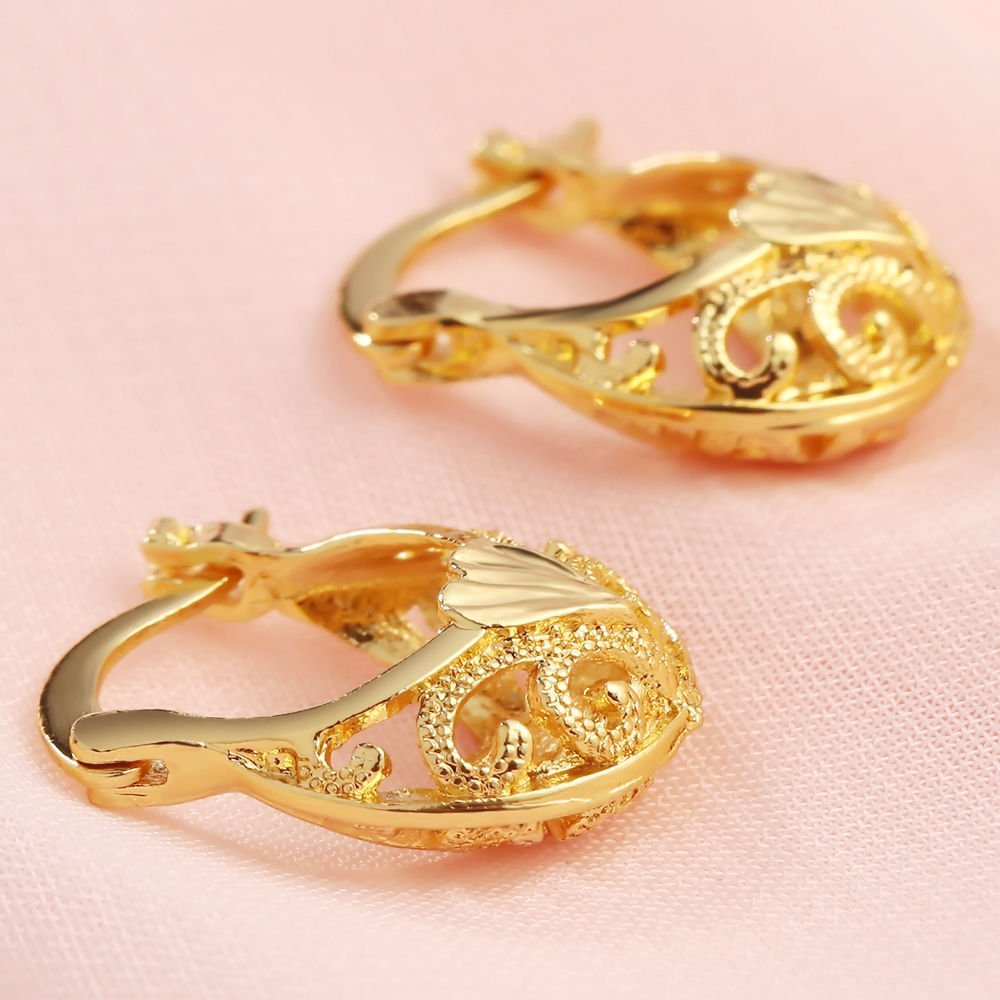 Charm 18K Yellow Gold Filled Wedding Bridal Ear Stud Hoop Dangle Earring Jewelry