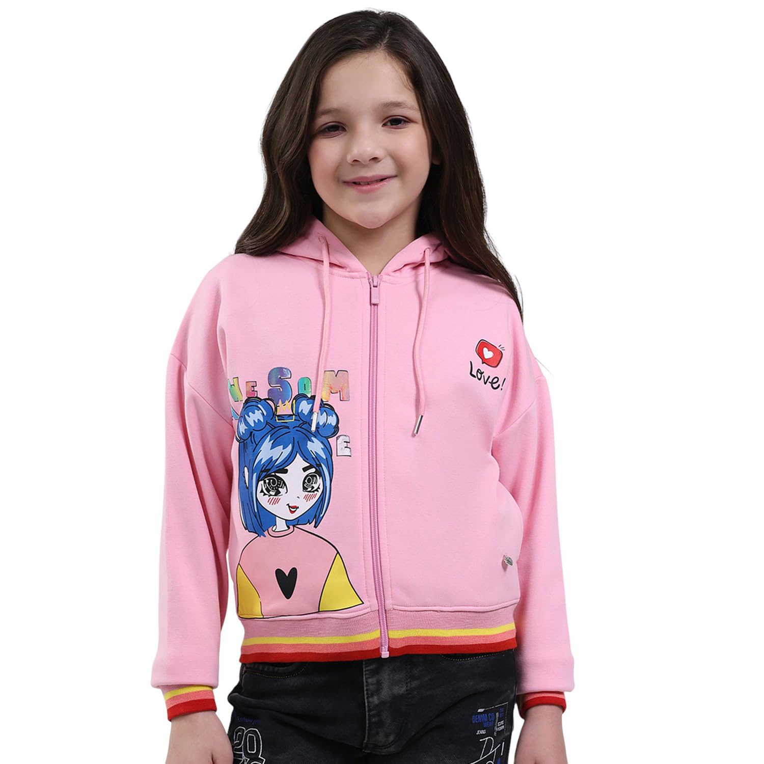 Girls Regular Fit Printed Hooded Neck Zipper Closure Full Sleeve Winter Sweatshirt| Warm Pullover for Kids | Stylish Sweatshirt | Soft Comfortable Casual Winter Wear (Pack of 1)-image-32