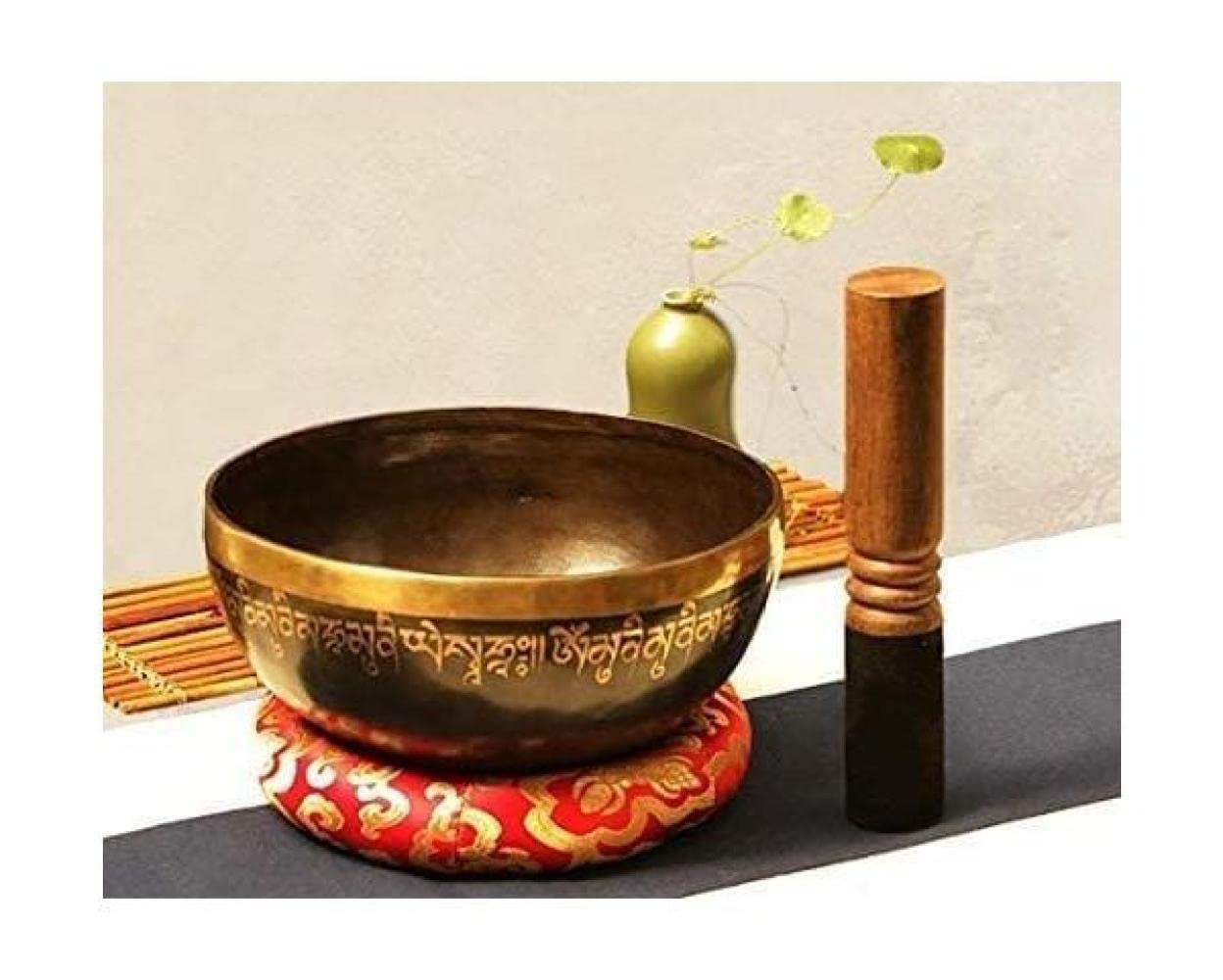 Set di campane tibetane con incisioni di mantra e Buddha, in rame, per meditazione e terapia del suono, facili da suonare, con mazzuolo a doppia estremità, cuscino in seta per yoga, guarigione dei ch