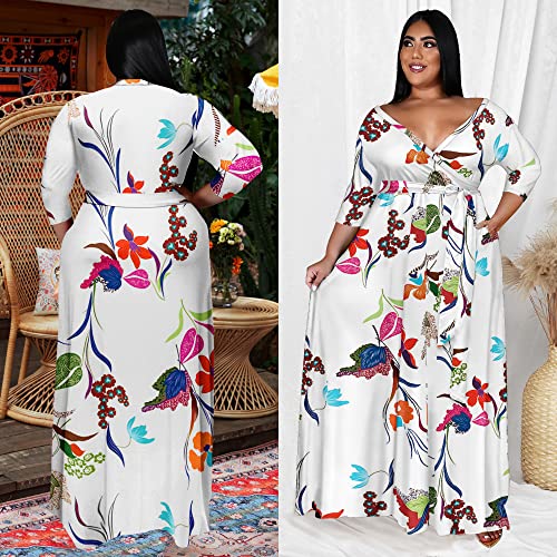 Image of Runwind Plus Size Dress for Women - 3 /4 Sleeve V Neck Maxi Dresses for Women (XL-6XL)