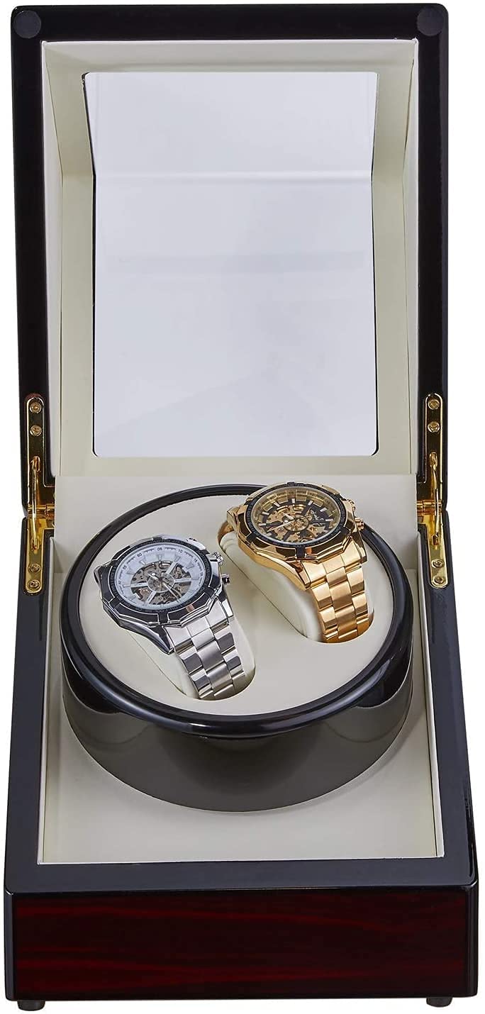 Reloj mecánico de 2 dígitos con patrón de ébano, Dispositivo de Cuerda automática para Hombres y Mujeres, Caja de Almacenamiento para Reloj, silenciador doméstico.-Agitador de Reloj magnético (Rojo)