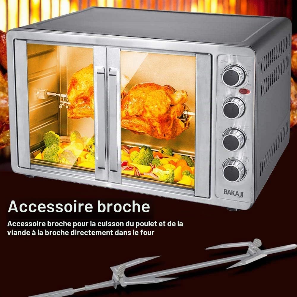 Bakaji Home Four Four électrique Ventilé Puissance 2200W avec double porte lumière intérieure sélection de cuisson température réglable minuterie et accessoires (55 litres)