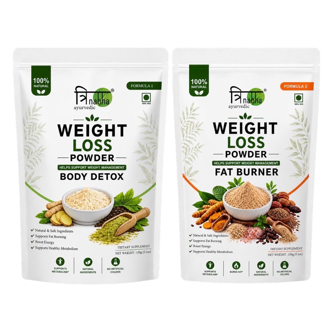 Pinabha Ayurvedic Weight Loss Combo - 300gm | Detox Flow Cleanser & Shuddhi Poshan Fat Burner | Natural Detox & Metabolism Booster | Reduces Bloating & Supports Digestion | 100% Herbal | 150g Each | Pack of 2-image-46