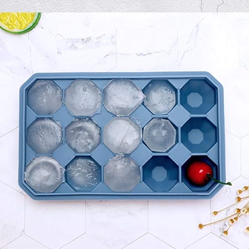 Miniatura 2 de Bandejas para cubitos de hielo con tapa de silicona, bandeja de hielo apilable de 15 rejillas en forma de diamante, fácil liberación, paquete de 2